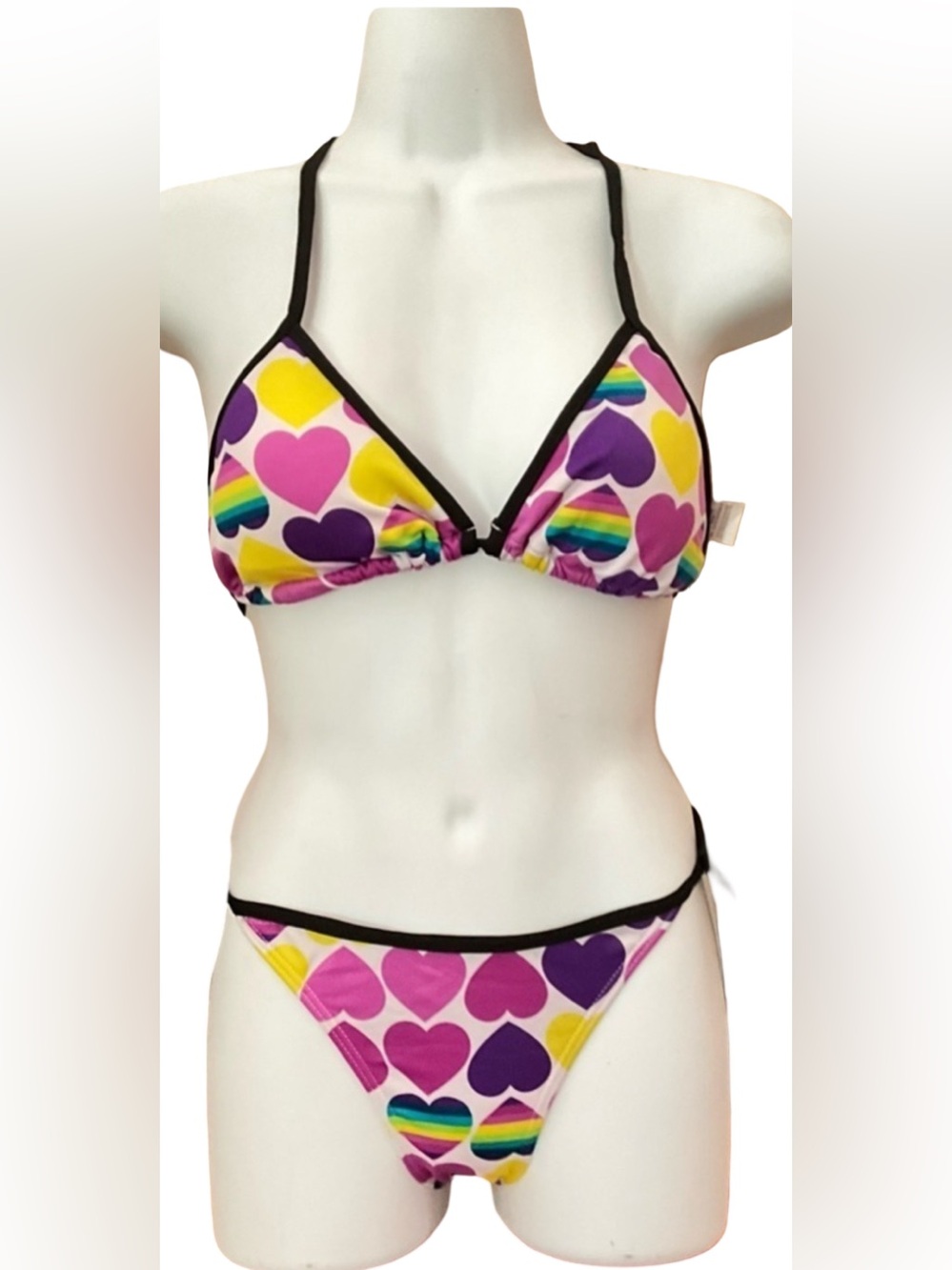 NWT Heart Print String Bikini Set Women’s Medium Triangle Halter Two Piece Swim